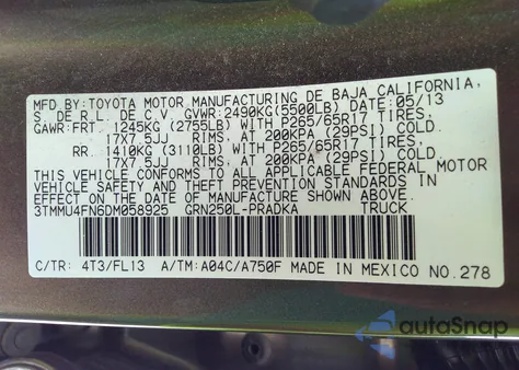 2013 Toyota Tacoma Base V6 из США, поврежденный, VIN 3TMMU4FN6DM058925